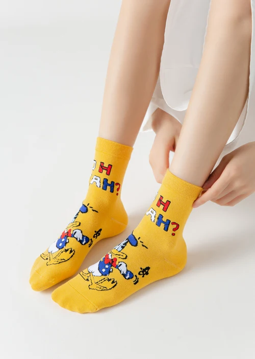 3 Pairs Casual Korea Women socks Cute Kawaii long socks Cartoon Mickey Minnie Donald Winnie Cotton socks girl socks Size 35-42