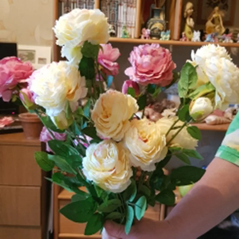 3 головки искусственных цветов пион букет шелковых цветок свадебный букет осенние Яркие Искусственные цветы розы для Свадьбы вечерние украшения дома(p