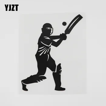 

YJZT 11.2CMX14.6CM Art Decor Cricket Batsman Decal Vinyl Car Sticker Black/Silver 8A-0763