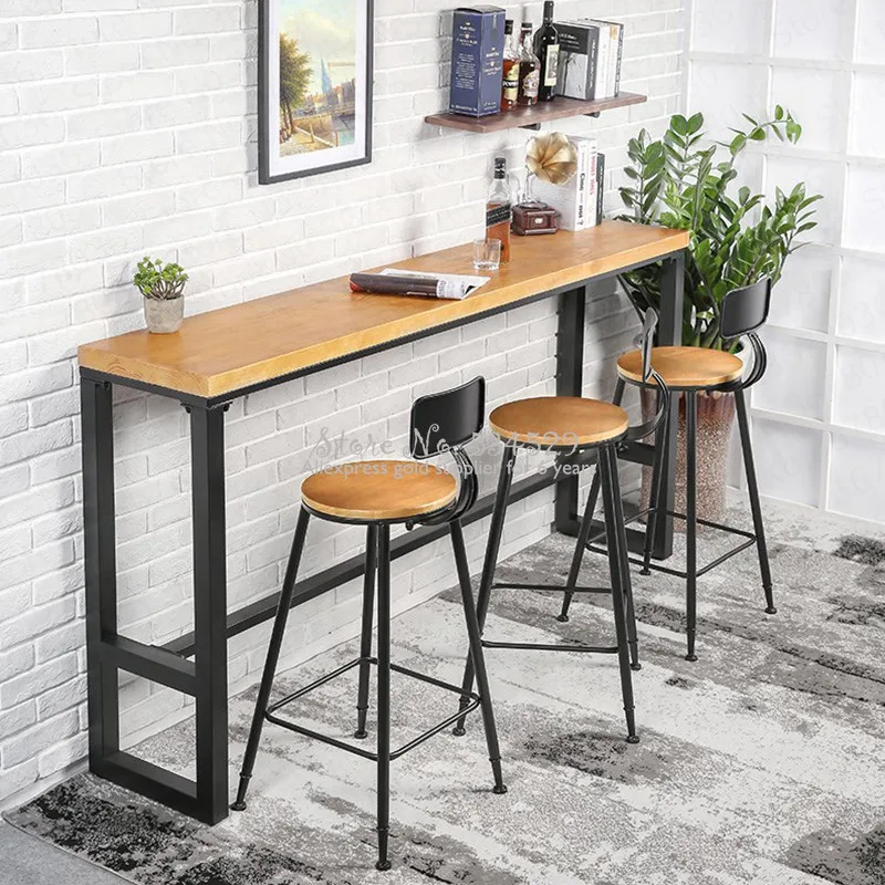 21% барный стул Железный Досуг Кофейня чайный магазин настенный высокий стол и стул скандинавские простые твердые деревянные кассы низкий