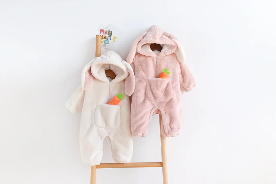 WLG/зимняя хлопковая модная одежда с капюшоном для маленьких мальчиков и девочек Детские плотные однотонные теплые розовые комбинезоны с
