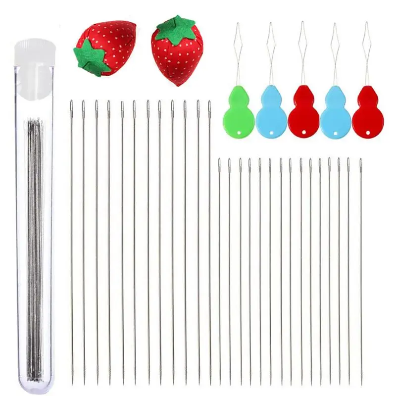 

47Pcs Seed Beading Needles Extra Fine Thin Long Straight Needle Jewelry Making with Needle Threaders Sewing Pin Cushion