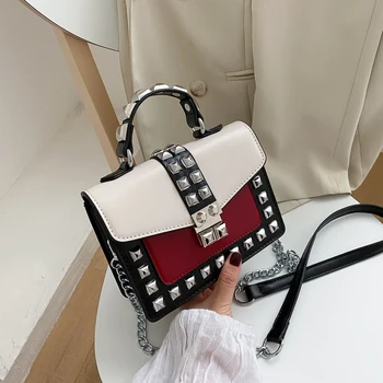 

Small Handbag Rivet Fashion Ladies Shoulder Bag Chain Crossbody Bags for Women 2020 New Panelled Highquality PU Leather Hand Bag