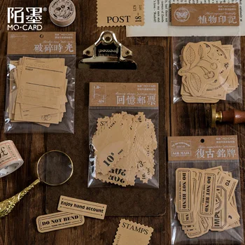 

40Pcs/set Vintage Plant/stamp Write-on Stationery Sticker Scrapbooking Seal Kraft Paper DIY Diary Decorative Adhesive Supplies