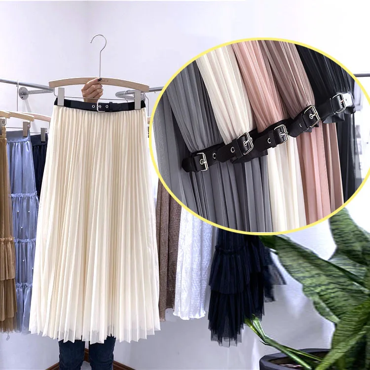 red skirt Mesh skirt women's spring new style high waist mid-length pleated skirt jean skirt Skirts