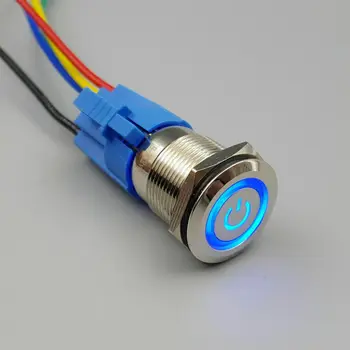 

16mm Metal Waterproof 12V LED 5Pin ON-OFF Car Push Button Switch Momentary Blue