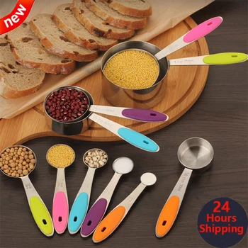 

Kitchen Stainless Steel Silicone Handle Measuring Cup Measuring Spoon Kit Baking Measuring Cup Measuring Spoon Baking Kitchen