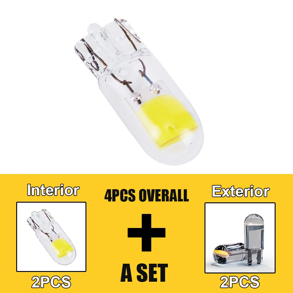 4Pcs Newest w5w LED T10 Sapphire & COB One Set Car Light 200LM Super Bright Drive-freeWedge Dome Reading Lamp Bulb 12V 6000K