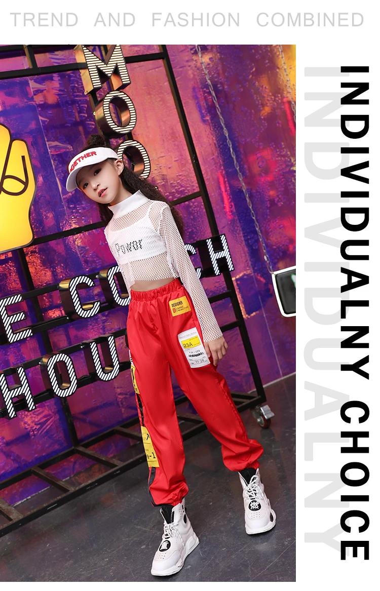 Детская одежда для уличных танцев в стиле хип-хоп, танцевальные костюмы в стиле джаз для девочек, одежда в стиле хип-хоп, костюм из сетчатого топа и штанов, детская одежда для сцены, DL4762