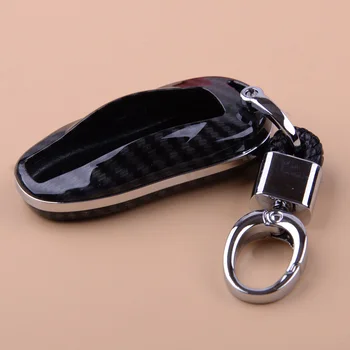 

New Carbon Fiber Color Hard Car Key Cover Fob Case Protector Holder Shell With Chain Fit For Tesla Model 3 S Accessories