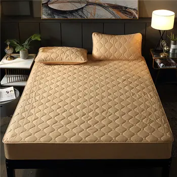 

Embossed Mattress Cover Anti-mite Fitted Sheet 1 Piece Colorful Mattress Protector For Home Thick Soft Pad Cover For Double Bed