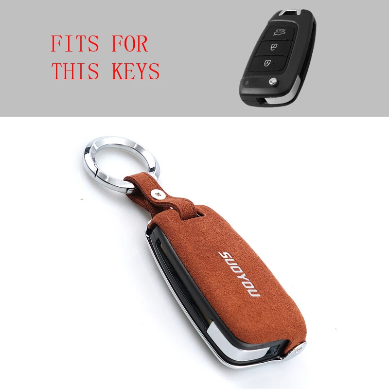 Замшевый кожаный чехол для ключей для hyundai i30 i35 i40 Kona Azera Elantra Solaris Grandeur Ig Accent Santa Fe - Название цвета: J-Brown