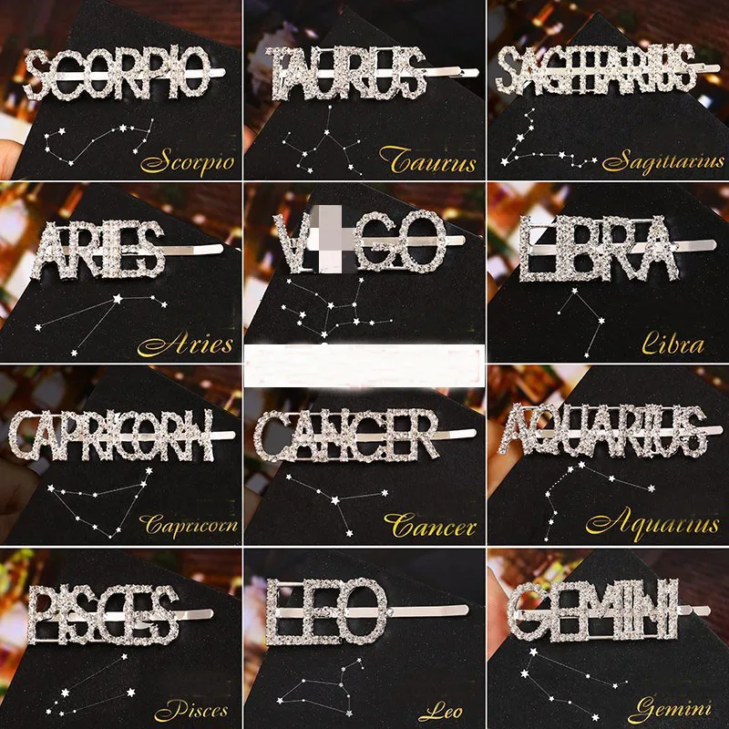 

UNTAMED English Letter Words Barrettes Constellatory Week Rhinestones Hairpins Hairgrip Bobby Pins Hair Clips Hair Accessories