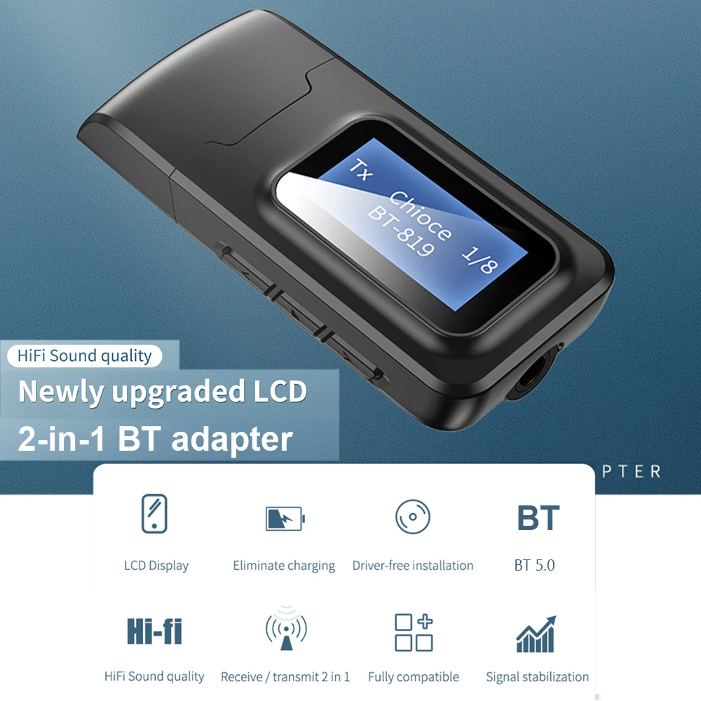 USB Bluetooth 5 0 аудио передатчик приемник с ЖК-дисплеем 3 мм AUX RCA стерео беспроводной