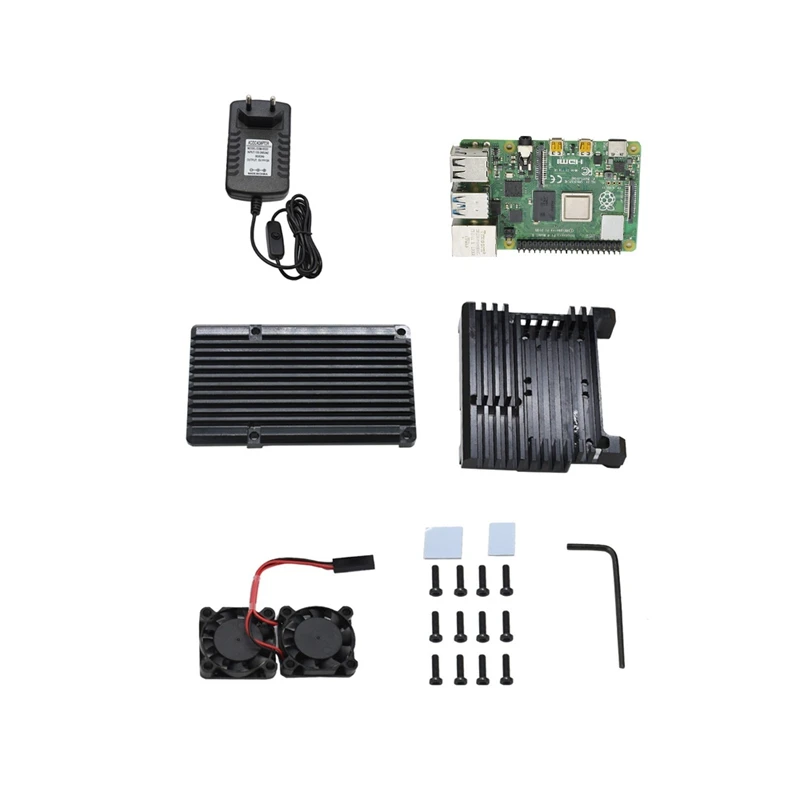 Для Raspberry Pi 4 Модель B 2G ram DIY Kit с алюминиевым ЧПУ сплав защитный чехол охлаждения двойной вентилятор 5V 3A адаптер питания