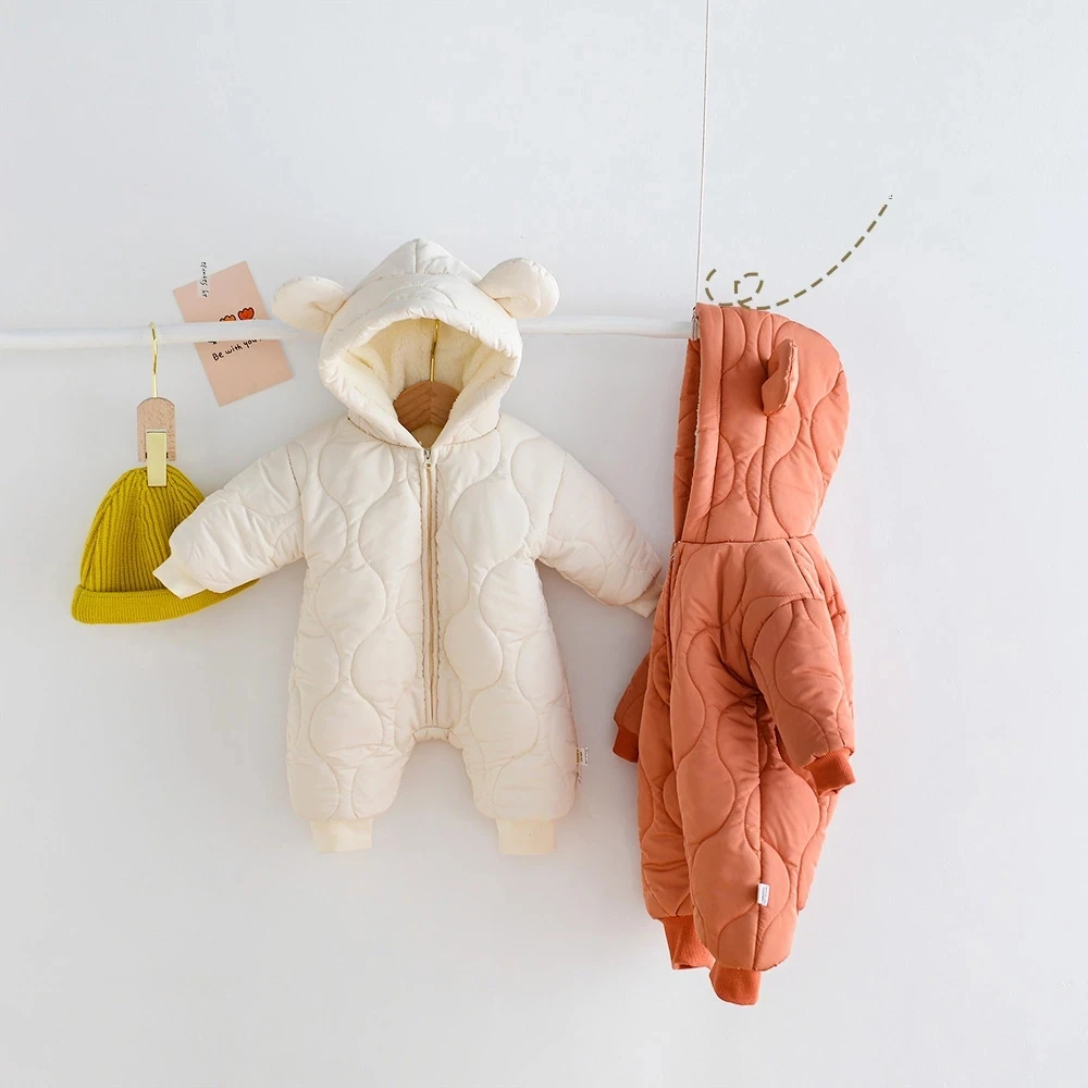 Newborn Baby Hooded One Piece Romper Jumpsuit with Fur Lining