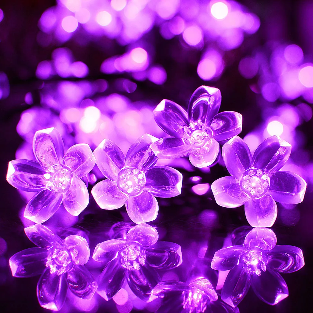 PP Solar 50 LEDS 7M Peach Flower Solar Lamp Power LED String Fairy Lights Solar Garlands Garden Christmas Decor For Outdoor - Испускаемый цвет: PP