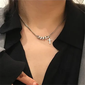 

Fashion Street Trendy Hip Hop Geometric Personality Cross Necklace 2020 Metal Punk Necklace Chain Clavicle for Women Jewelry