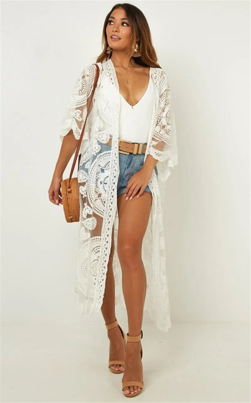 

Europe And America New Style Pure Lace Mesh Embroidery Beach Holiday Cardigan Bikini Outer Blouse Seaside Sun Shirt