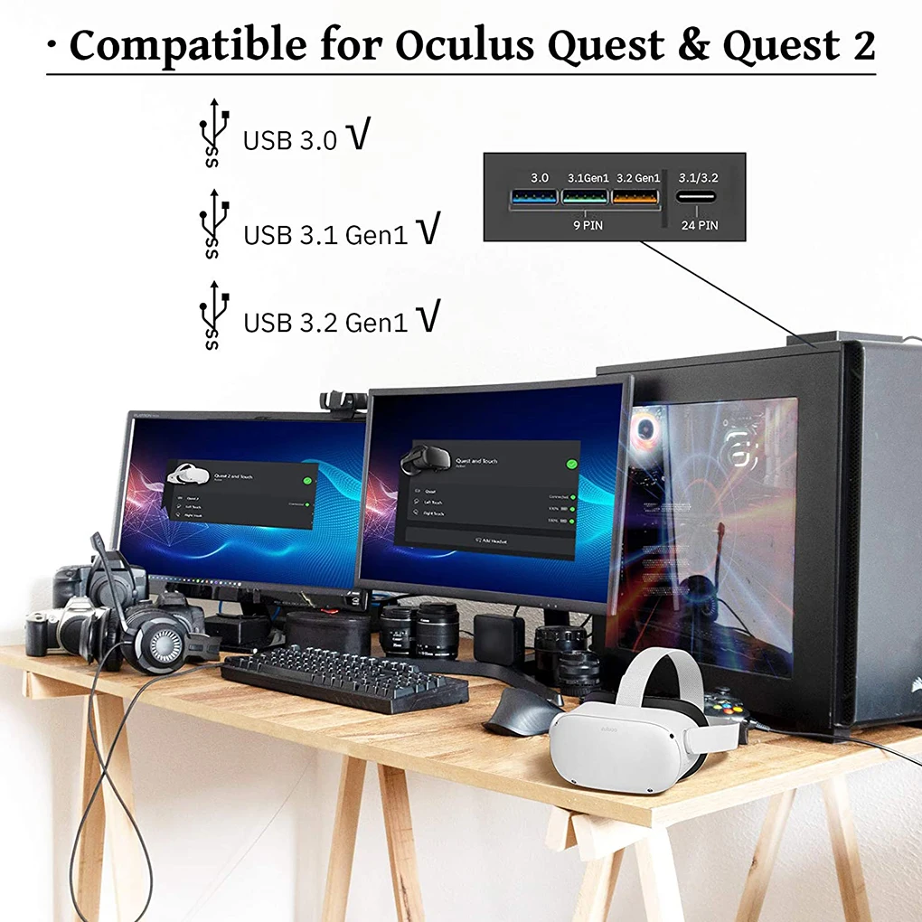 For Oculus Quest 1/2 Link VR Headset Charging Cable Data Line USB 3.0 Type C Data Transfer Type-C To USB-A Cord VR Accessorie