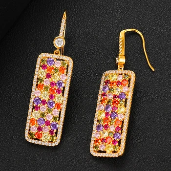 

Missvikki New Hot Multicolor Shiny CZ Square Drop Dangle Earrings for Women Modern Statement Women's Brincos Boho Ear Jewelry