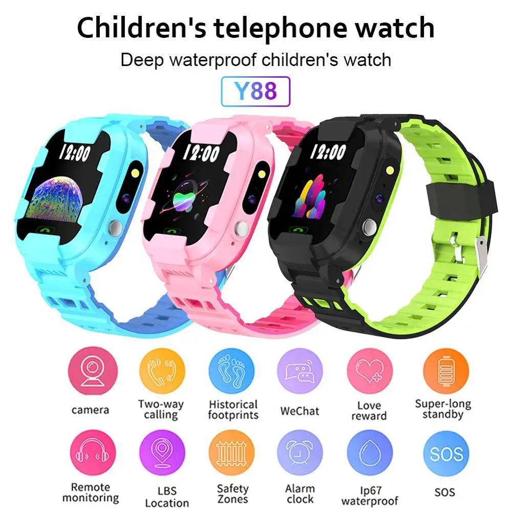 Y88 Детские умные часы с Wi-Fi позиционированием, водонепроницаемые часы для фотосессии с дышащим ремешком, детские часы для маленьких мальчиков и девочек pk Q529