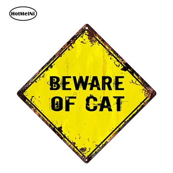 

HotMeiNi 13cm x 13cm Car Styling BEWARE OF CAT Diamond Sign Rustic Chic Sign Bar Shop Car Sticker Decor Waterproof Accessories