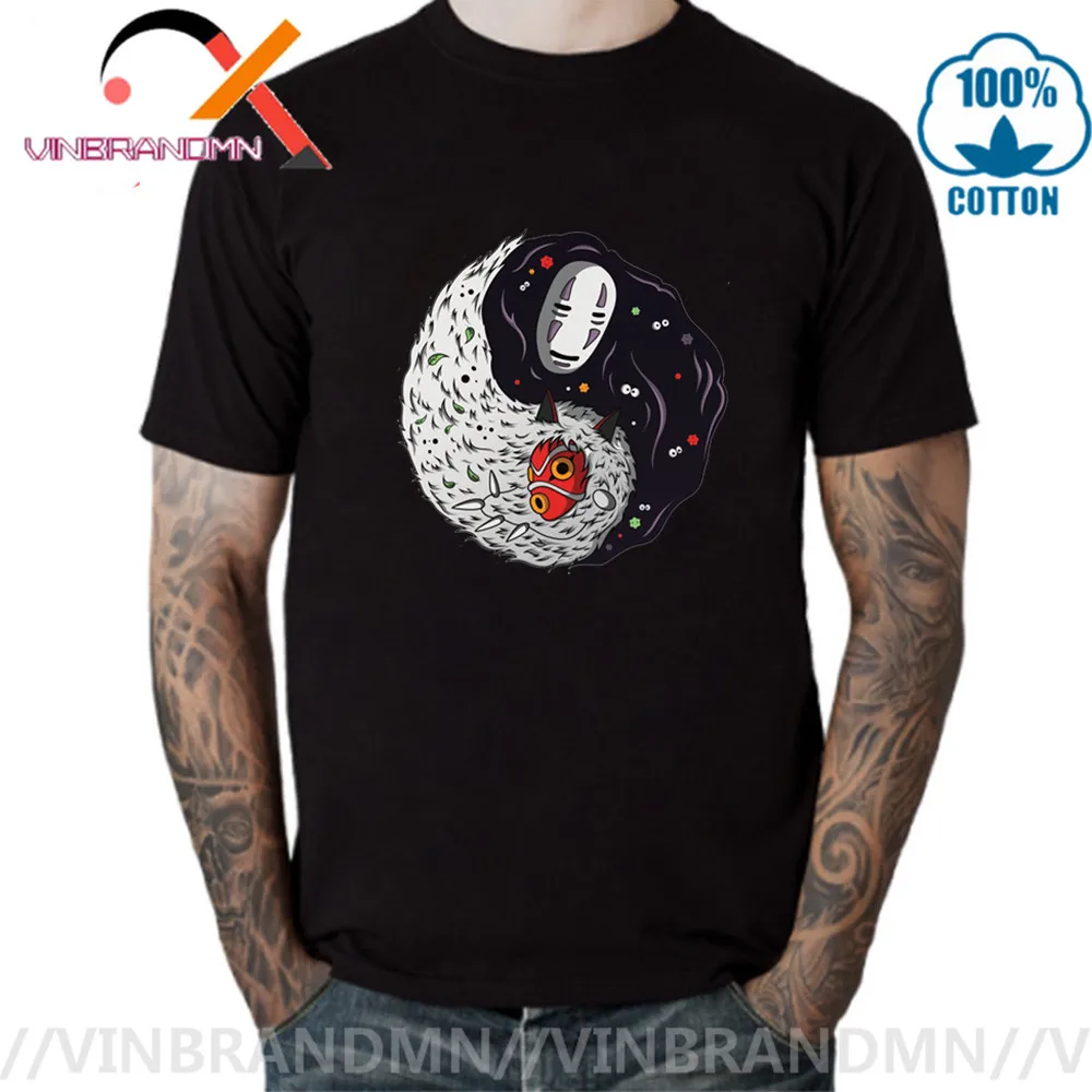 New Ghibli Character Homme Short Sleeve Natural Balance Faceless No Face Mononoke Harajuku Top Tee Yin Yang Design Men's T Shirt | Мужская