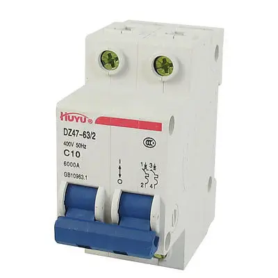AC 400V 10A 2 полюс 1P ВКЛ-ВЫКЛ переключатель миниатюрный автоматический выключатель DZ47-63 C10