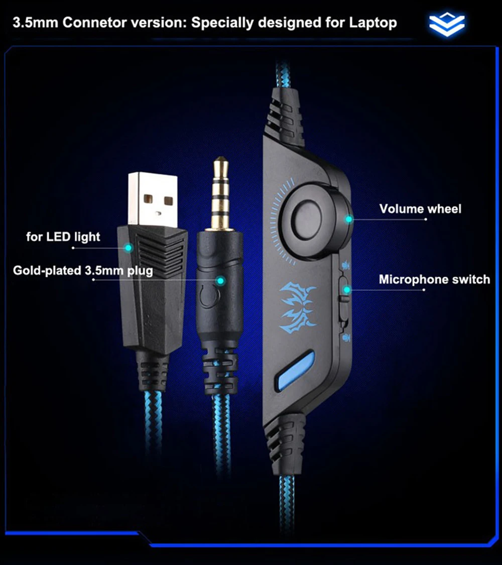 KOTION EACH G2000 G4000 G9000 Игровые наушники геймерские наушники стерео глубокий НЧ, проводная гарнитура Mic светодиодный светильник для ПК PS4 X-BOX 3,5