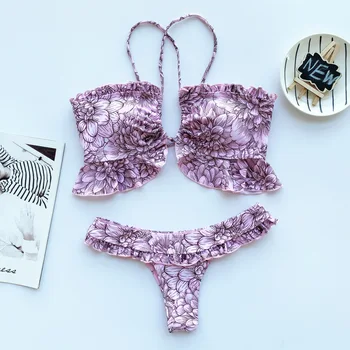 

Bikini Women Broken flower flounce strap printing Bathing Suit