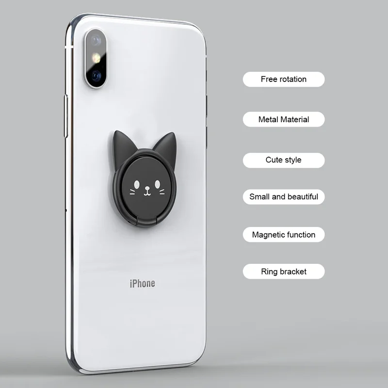 

Universal Electroplating Magnetic Ring Bracket Car Cute Kitten Mobile Phone Bracket 360 Degrees Free Rotation Ring Buckle