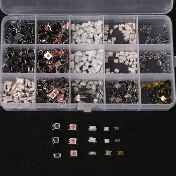 

New 750 Pcs 15 Value Tactile Push Button Switch Micro Switch Momentary Assortment Kit