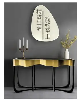 

Light luxury European style porch table gold stainless steel porch corridor wall long table narrow table arc porch cabinet