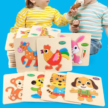 

2020 New Puzzle Plot Wood Animal Educational Toys Early Learning for Children Kids Kindergarten