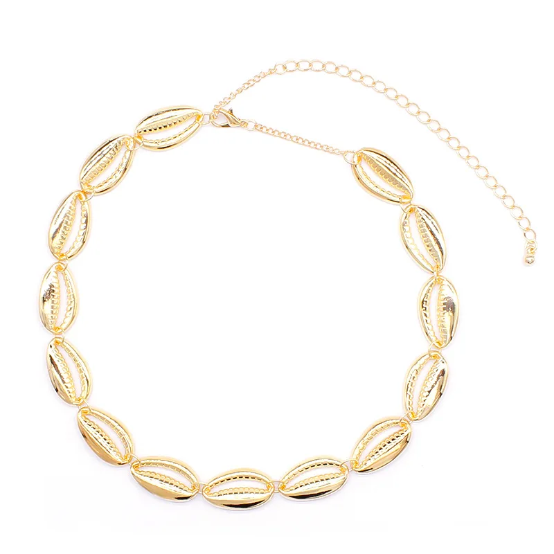 

New Summer Beach Metal Shell Choker Necklace Women Gold Color Clavicle Chain Statement Necklace Collores Jewelry