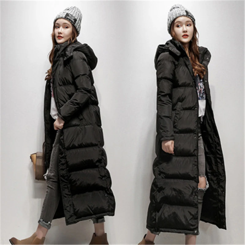 Новинка, большой размер, зимнее женское пуховое пальто, зимний супер длинный пуховик, женский тонкий толстый длинный пуховик выше колена D829