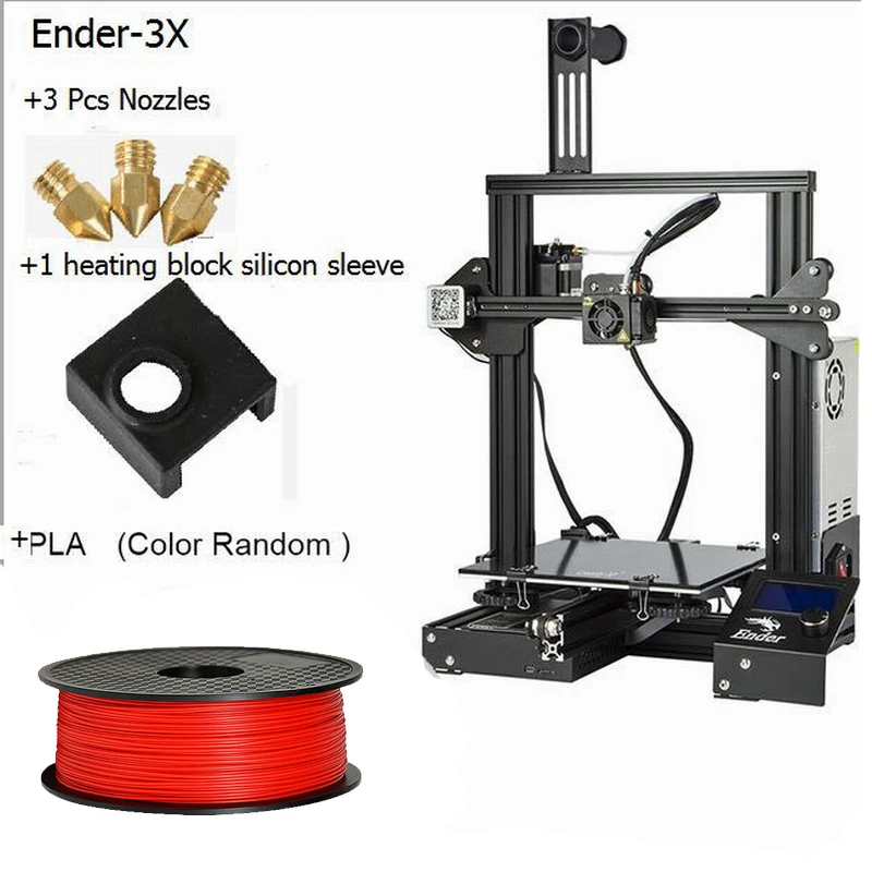 Sales11! CREALITY 3d принтер Ender-3/3X/3Pro с 3 соплом/2PLA/силиконовый обновленный закаленное стекло опционально, печать DIY KIT Горячая кровать - Цвет: Ender3x 3Nos SC