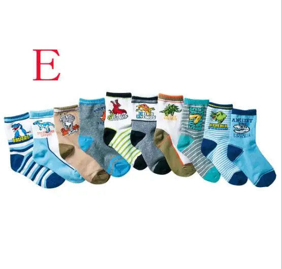 10 пар/партия, детские носки для детей от 4 до 12 лет хлопковые детские Носки с рисунком для мальчиков высокое качество - Цвет: E