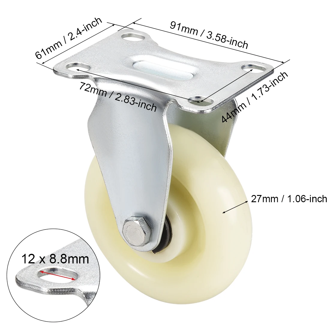 uxcell 1/2/4pcs Fixed Caster Wheels 2.75/3.75/4.57 inch Diameter Nylon Caster Top Plate 265/308/365lb Capacity