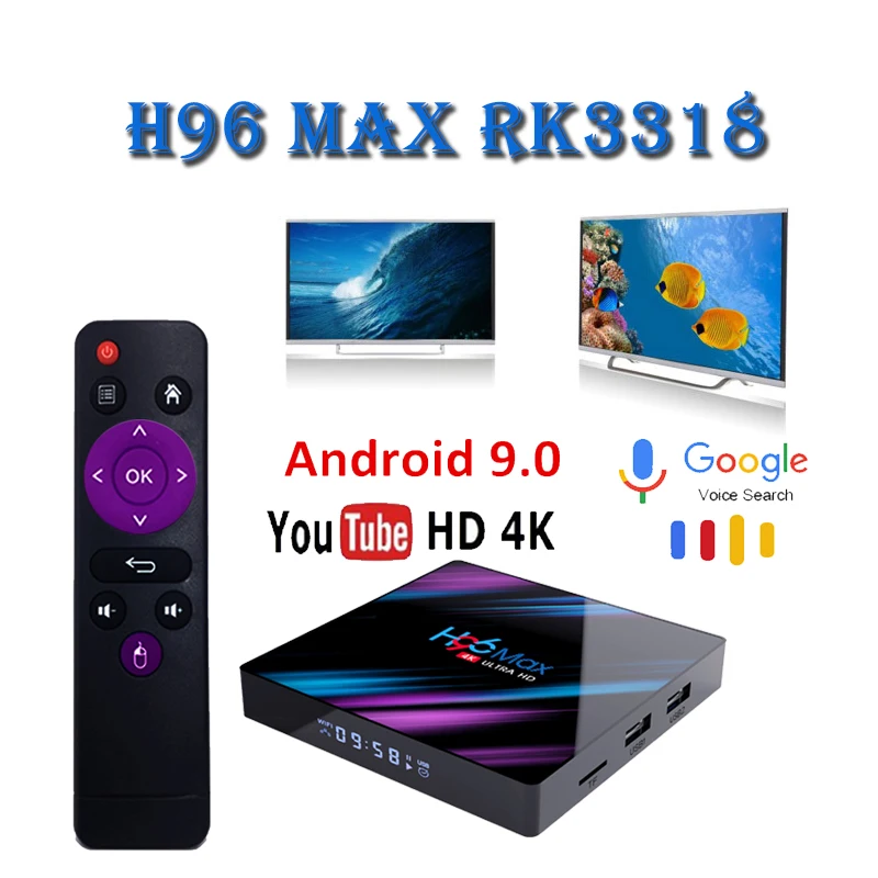 Медиаплеер Smart tv box Netflix Youtube H96 MAX Rk3318 android 4 Гб Ram 32 ГБ/64 Rom 4K USB3.0 H.265 телеприставка |