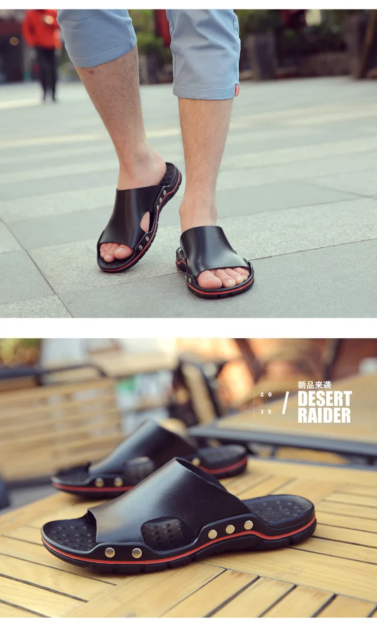 Г. verano nuevos zapatos casuales cómodos de cuero antideslizantes de fondo suave zapatos planos sandalias de hombre zapatilla