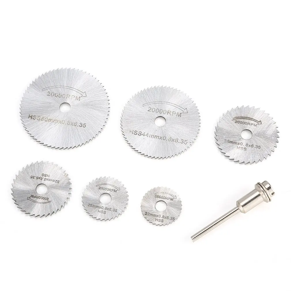 

6PCS HSS Circular Saw Blade Rotary Tool 22/25/32/35/44mm Wood Cutting Discs Drill Mandrel for Dremel Metal Cutter