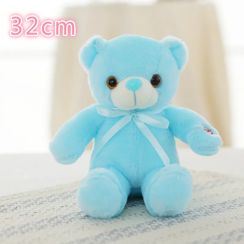 32cm Blue Bear 50 см красочные светящиеся плюшевая собака светодиодный светильник Подушка Детские Мягкие игрушки кукла животного подарок на день рождения для ребенка - Цвет: 32cm Blue Bear