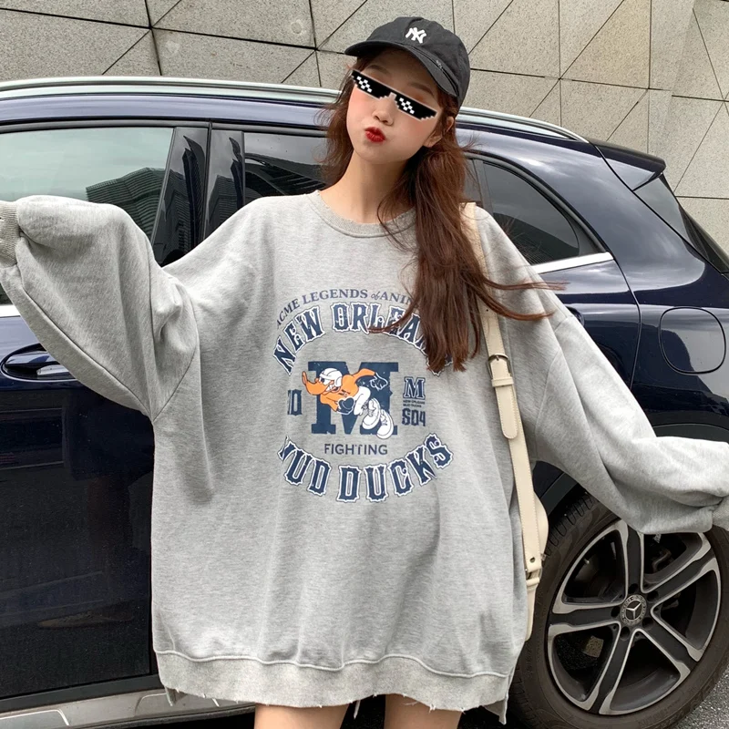 Осенние женские толстовки балахон Ulzzang Harajuku Повседневные пуловеры с принтом женские свободные розовые Топы с капюшоном - Цвет: see chart