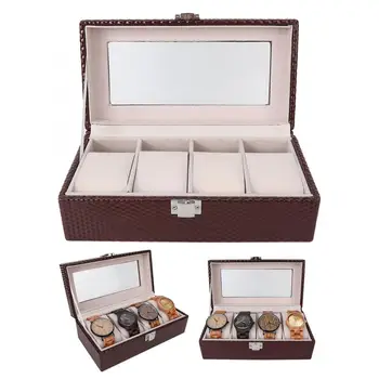 

4 Grids Watch Case Organizer Wristwatch Storage Box Jewelry Display Container