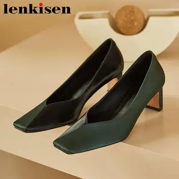 

Lenkisen 2020 summer new arrival natural leather square toe high heels women shoes beauty lady modern dating party pumps L06