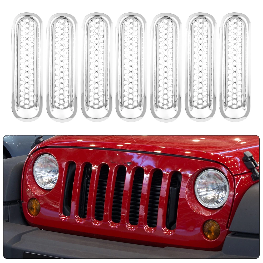 7x хромированная решетка планки вставки сетки гриль оболочка для Jeep JK Wrangler