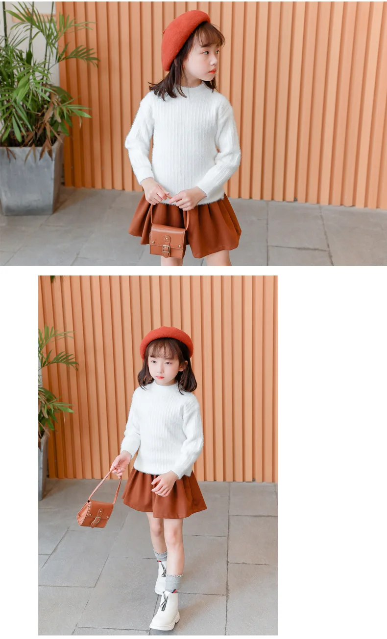 Autumn and winter new girls soft cashmere sweater solid color round neck pullover comfortable shirt big children's sweater