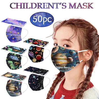 

50pcs Mix Cartoon Space Print Kids Disposable Mask 3 Layer Child Filter Thicken Children's Face Mouth Mask Earloop Face Cover
